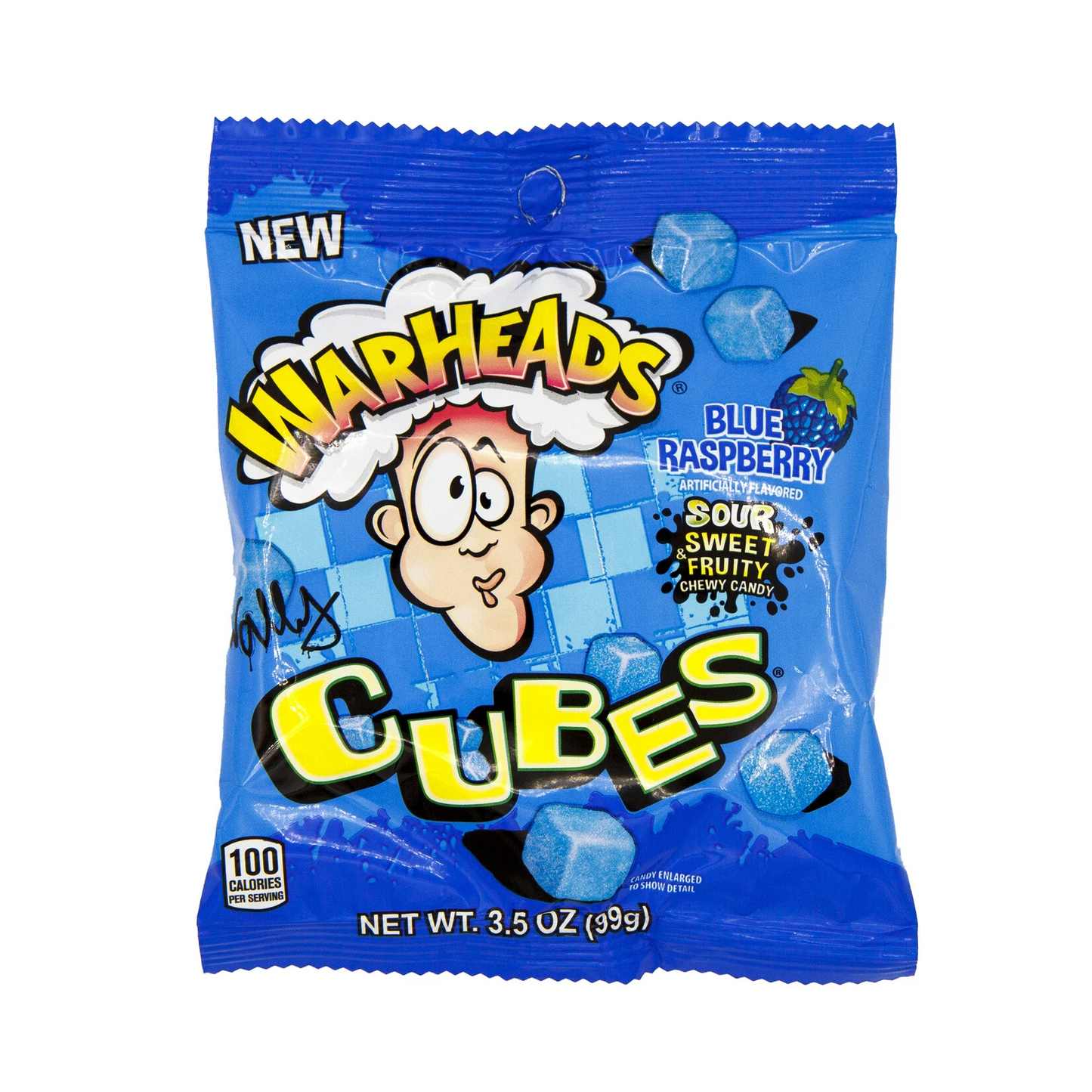 CANDY WARHEADS 99 GR CUBES BLUE RASPBERRY PEG BAG (EU) | 12 x 99g