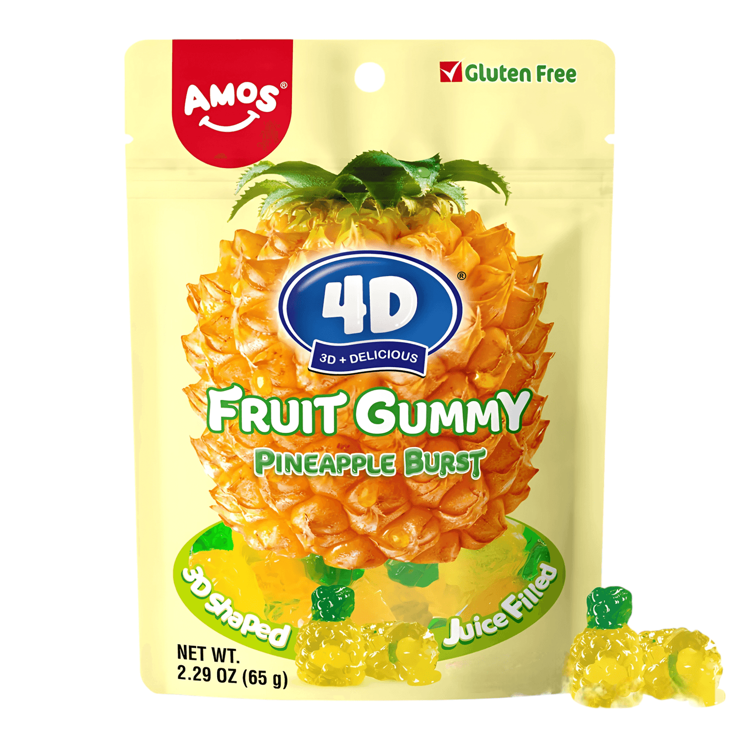 Amos 4D Pineapple Burst Fruit Gummy | 24 x 65gr