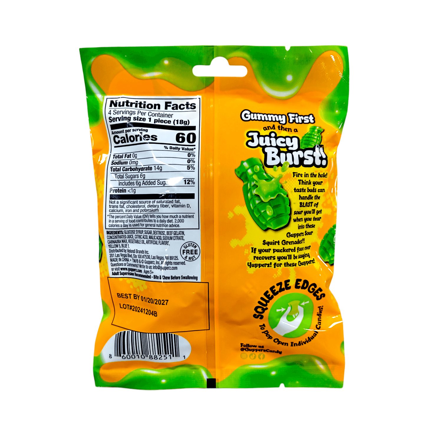 Gupperz Sour Squirt Grenades Peg Bag | 12 x 72gr