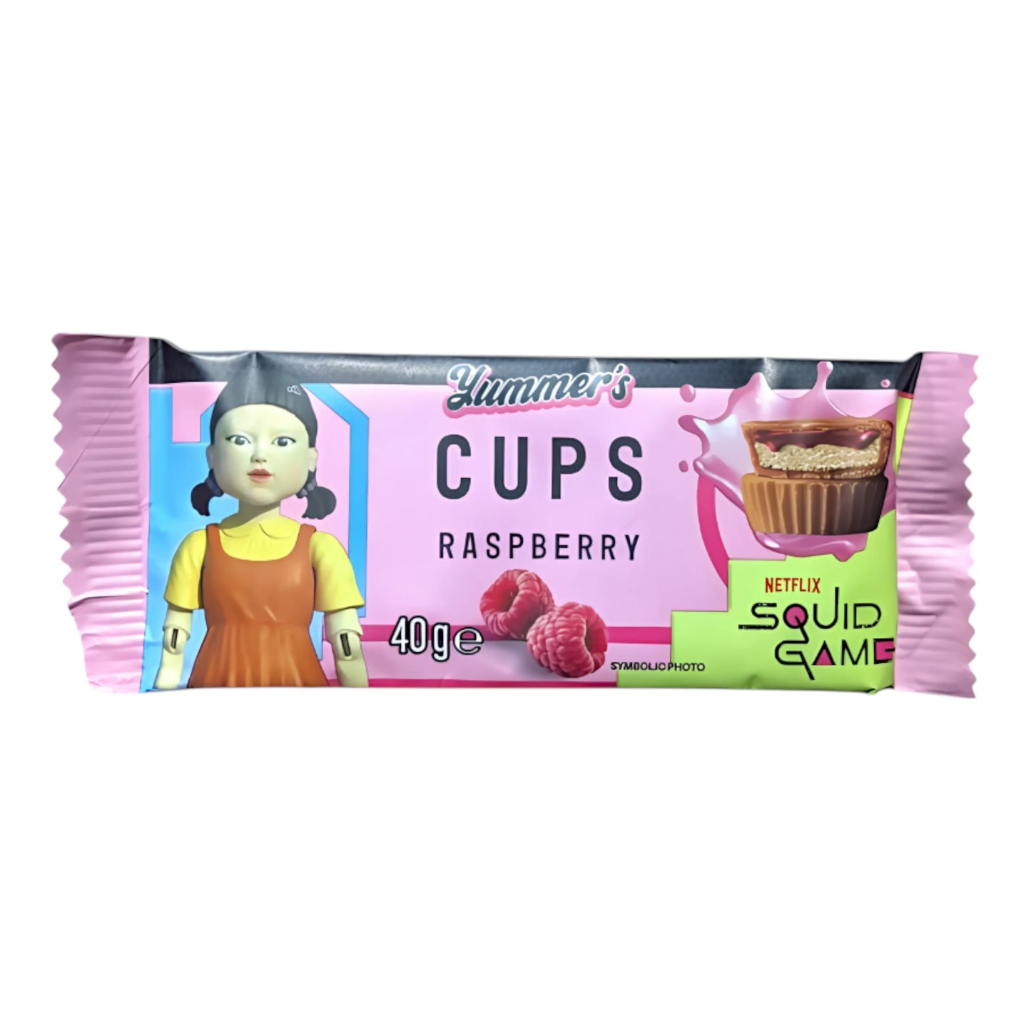 CANDY YUMMERS 40 GR SQUID GAME PEANUT CREAM (20 UN) & RASPBERRY (20 UN) CUPS | 40 x 40g