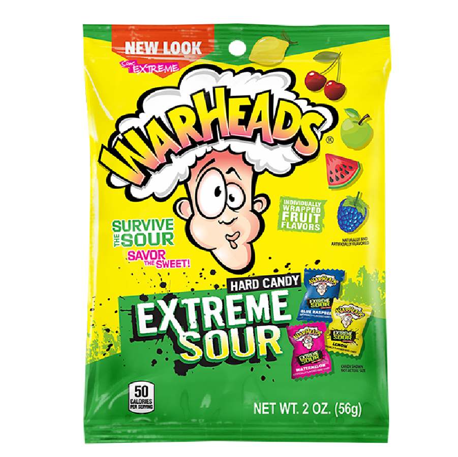 CANDY WARHEADS 56 GR EXTREME SOUR PEG BAG | 12 x 56g