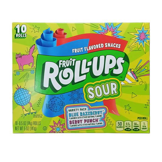 CANDY FRUIT ROLL UPS 10 x 14 GR SOUR BLUE RASP BERRY PUNCH | 10 x 10 x 14g