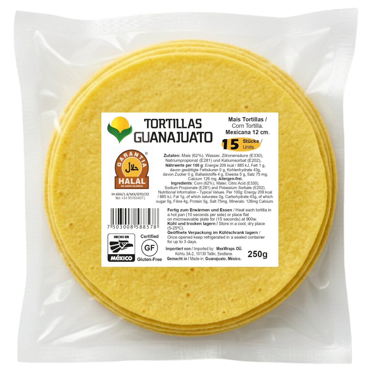 TORTI MAIZ GUANAJUATO 250 GR 12 CM AMARILLAS MEXWRAPS | 40 x 250g