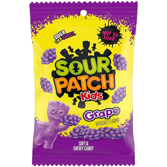 CANDY SOUR PATCH 101 GR GRAPE PEG BAG | 12 x 101g