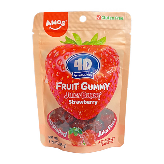 CANDY AMOS 65 GR 4D JUICY BURST STRAWBERRY FRUIT GUMMY | 24 x 65g