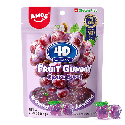 CANDY AMOS 65 GR 4D JUICY BURST GRAPE FRUIT GUMMY | 24 x 65g