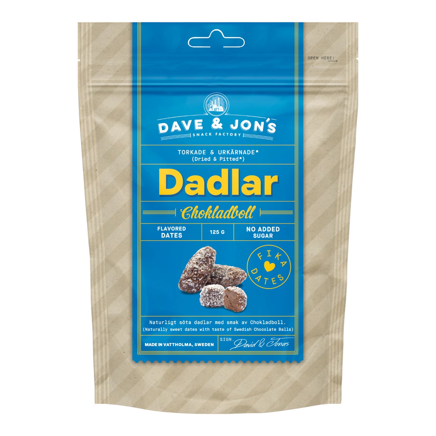 SNACK DAVE & JON'S 125 GR DATES WITH ASTE OF CHOKLADBOLL (SWEDISH CHOCOLATE BALLS) | 16 x 125g