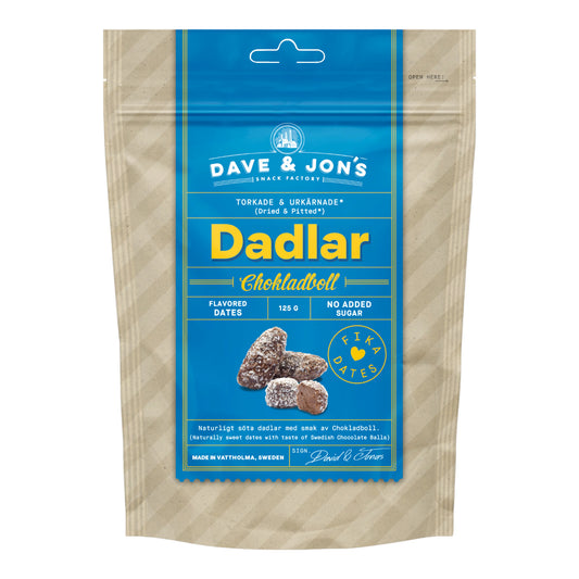 SNACK DAVE & JON'S 125 GR DATES WITH ASTE OF CHOKLADBOLL (SWEDISH CHOCOLATE BALLS) | 16 x 125g