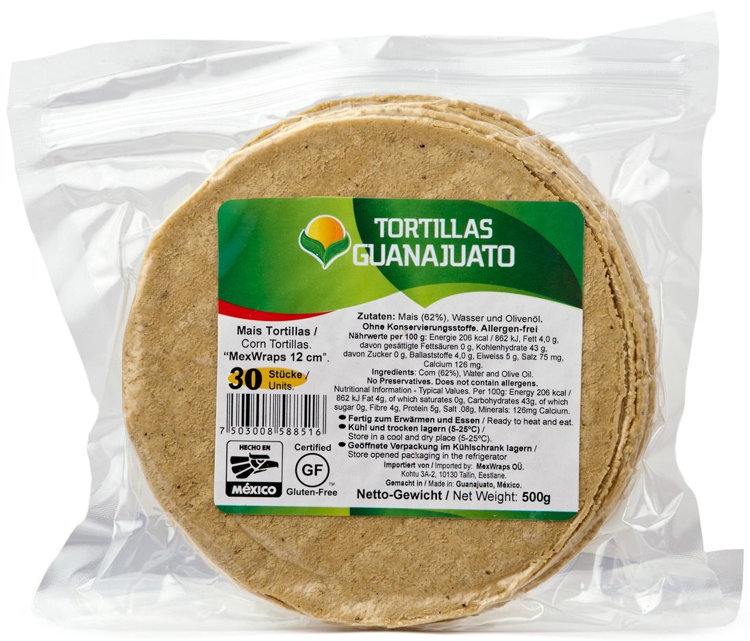 TORTI MAIZ GUANAJUATO 500 GR 12 CM AMARILLAS MEXWRAPS (20 UN) | 20 x 500g
