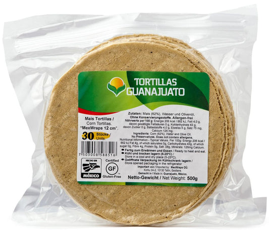 TORTI MAIZ GUANAJUATO 500 GR 12 CM AMARILLAS MEXWRAPS (20 UN) | 20 x 500g