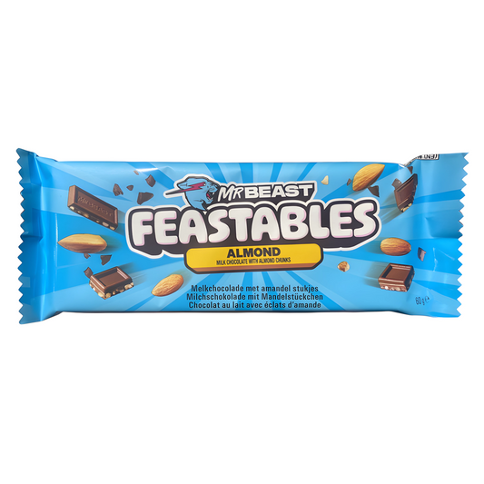 CANDY MR BEAST 10 x 60 GR FEASTABLES ALMOND CHOCOLATE BLUE PACK