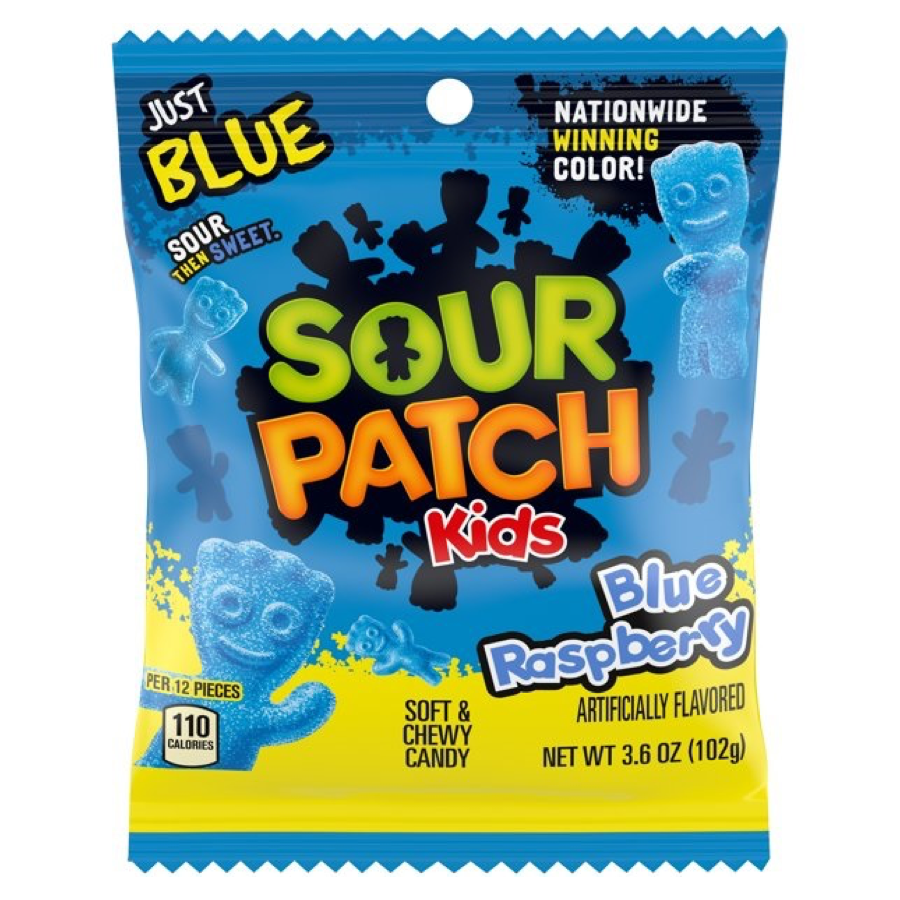 CANDY SOUR PATCH KIDS 102 GR BLUE RASPBERRY PEG BAG | 12 x 102g