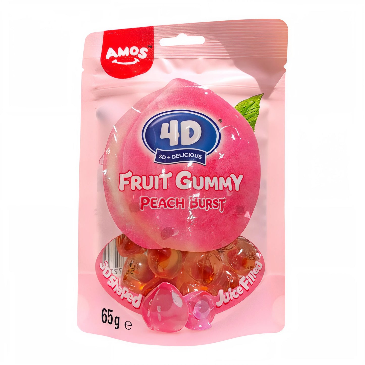 CANDY AMOS 65 GR 4D JUICY BURST PEACH FRUIT GUMMY | 24 x 65g