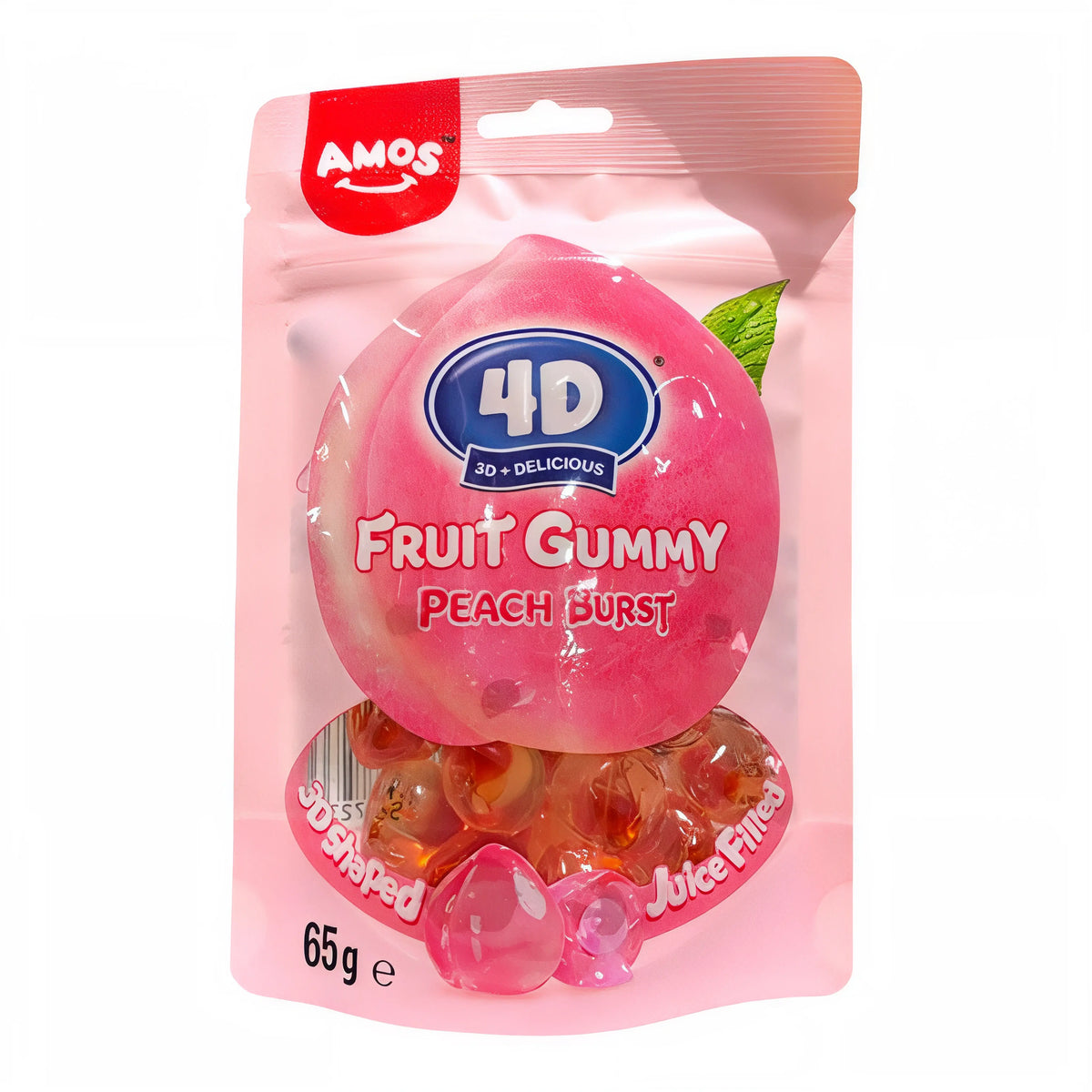 CANDY AMOS 65 GR 4D JUICY BURST PEACH FRUIT GUMMY | 24 x 65g