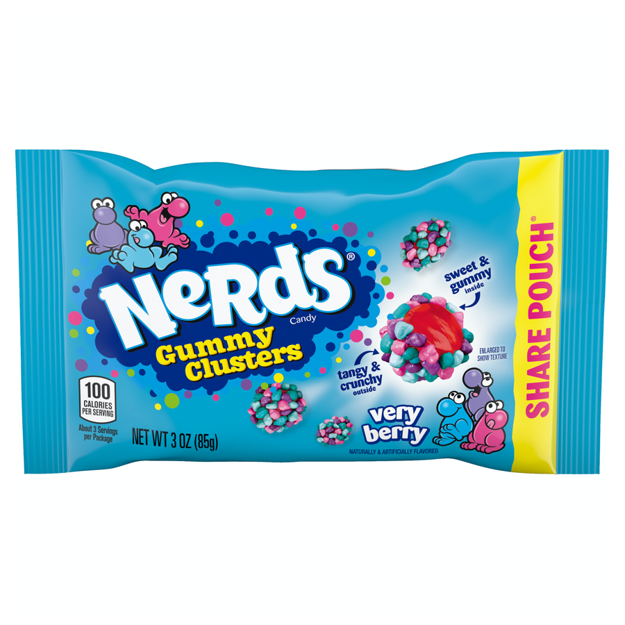 CANDY NERDS 12 x 85 GR GUMMY CLUSTERS VERY BERRY SHARE PACK