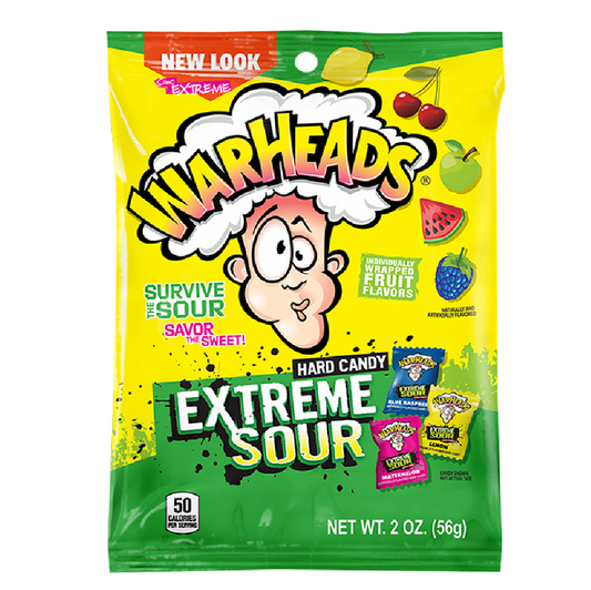 CANDY WARHEADS 56 GR EXTREME SOUR PEG BAG | 12 x 56g
