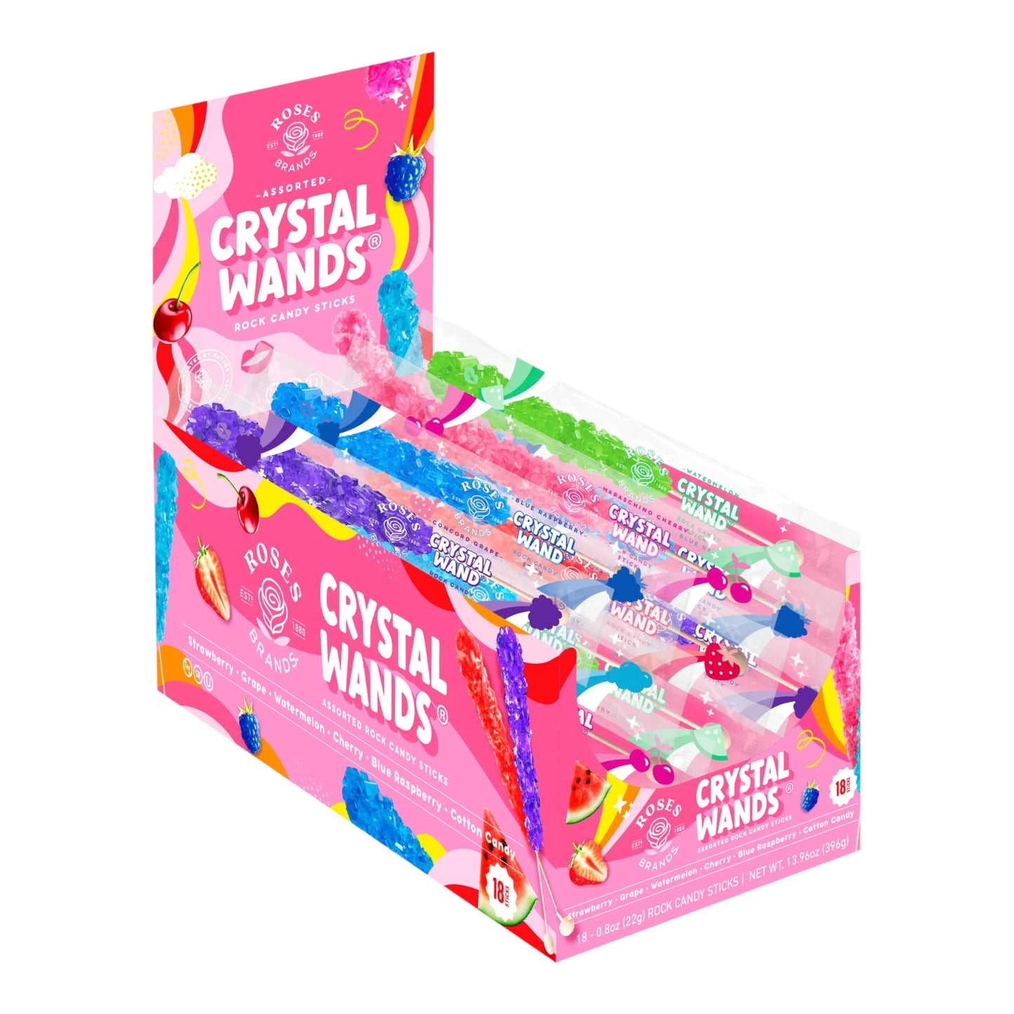 CANDY CRYSTAL WANDS 18 x 22 GR ASSORTED FLAVORS